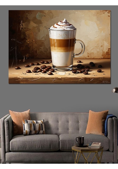 Ahşap Tablo Sütlü Köpüklü Kahve Latte Bardağı