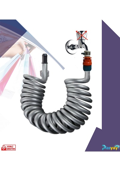 Plasyay Spiral Balkon Yıkama Hortum SetiÖzel Gri Ölçü-120 Cm