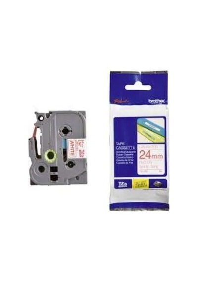 Brother Tze-252 24 Mm Beyaz Üzeri Kırmızı Laminasyonlu Etiket