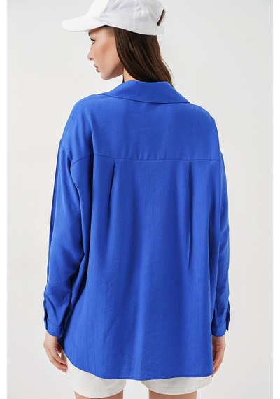 Bigdart Kadın Uzun Oversize Gömlek 20334 - Saks