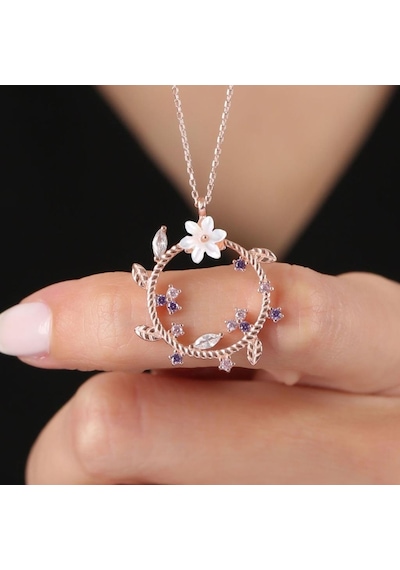 Mia vento Manolya Çiçeği Mutluluk Haresi Rose Renk Flowers Gümüş Kolye