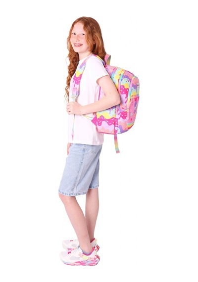Kaukko Üç Bölmeli Kız Çocuk İlkokul Sırt Çantası L5232 - Pembe Sarı - Dondurma Baskılı Pembe - Sarı