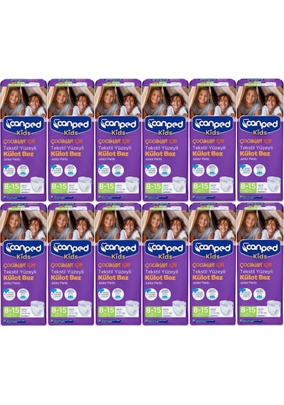Canped Kids Çocuklar İçin Tekstil Yüzeyli Külot Bez 27-57 KG 8-15 Yaş 12 x 8 Adet