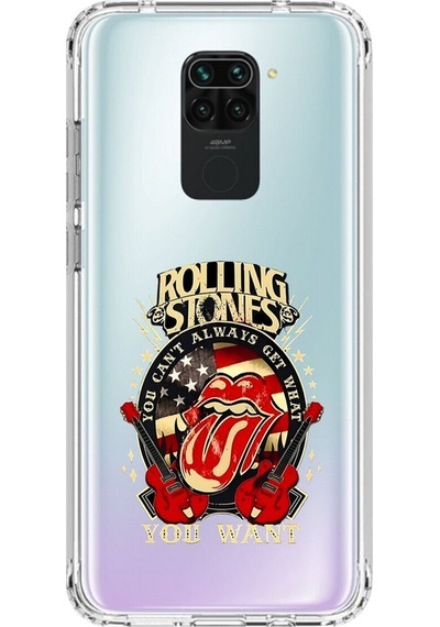 Xiaomi Redmi Note 9 Uyumlu Şeffaf Kılıf Rolling Stones Tasarımlı