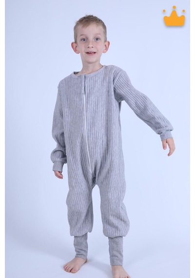 Babyhola 2-8 Yaş 1.5 Tog Kapitone Çocuk Uyku Tulumu Unisex Uzun Kollu Uyku Tulumu Gri
