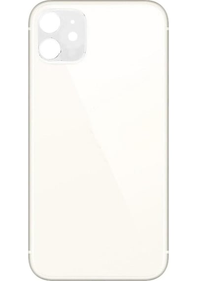 Apple Uyumlu iPhone 11 Logolu, Cam Arka Pil Kapağı - Lens Hariç Beyaz