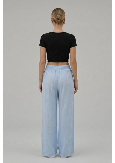 Dıanna Kadın Beli Lastikli Wide Leg Müslin Pantolon %100 Pamuk Geniş Bol Paça Rahat Ofis & Günlük Stil Bebe Mavi Dıanna Kadın Beli Lastikli Wide Leg Müslin Pantolon %100 Pamuk Geniş Bol Paça Rahat Ofis & Günlük Stil Bebe Mavi