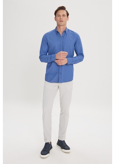 Erkek Mavı Slim Fit Dar Kesim %100 Pamuk Düğmeli Yaka Oxford Gömlek Mavı Erkek Mavı Slim Fit Dar Kesim %100 Pamuk Düğmeli Yaka Oxford Gömlek Mavı