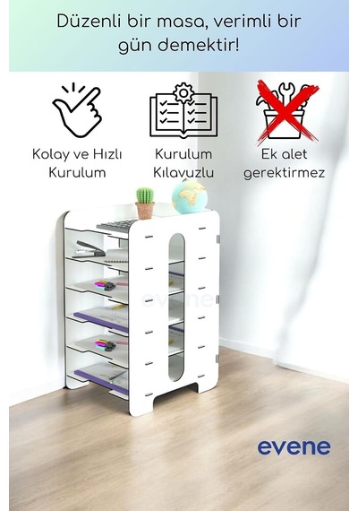 Tr Dosya Düzenleyici Masa Üstü Organizer Ahşap Evrak Rafı Beyaz Model 16, Eorganizer16 Genel