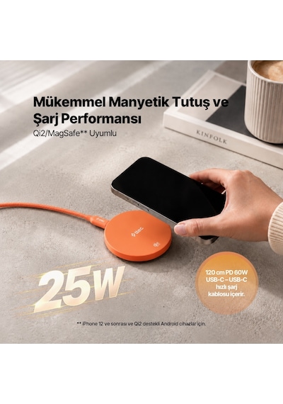 Ttec Aircharger Pro 2 Bliss Qi2.2/magsafe Özellikli 25w Apple Uyumlu, iPhone Uyumlu /android Stantlı Kablosuz Hızlı Şarj Aleti Turuncu