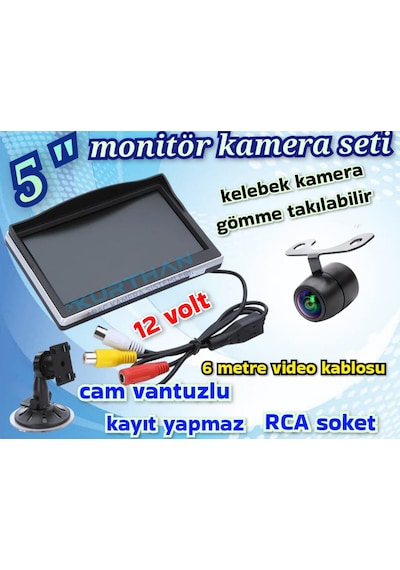5 İnç Ekran Ve 1 Adet Kelebek Kamera Kayıt Yapmaz 12 Volt