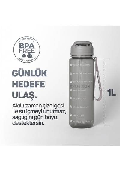 Roxform 1100 Ml Gri Premium Suluk Matara Bpa & Bps İçermez, Kılıflı Ve Sızdırmaz Gri