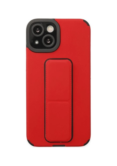 Apple Uyumlu iPhone 14 Plus Uyumlu Kılıf Mega Standlı Silikon - Kırmızı
