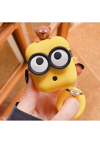 Apple Uyumlu iPhone 3.nesil  Koruyucu Bluetooth Kulaklık Kılıfı Minnions Figürlü Minions Airpods 3. Nesil