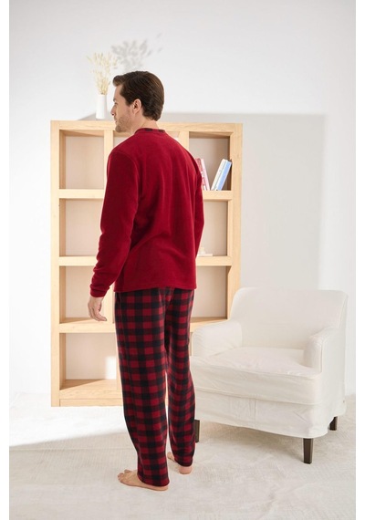 Pijamoni Erkek Düğme Yaka Kışlık Polar Pijama Takımı 6100/11,1 - 1 Adet Bordo