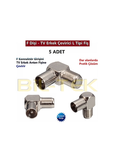 F Dişi - Tv Erkek Çevirici L Tipi Fiş - 5 Adet