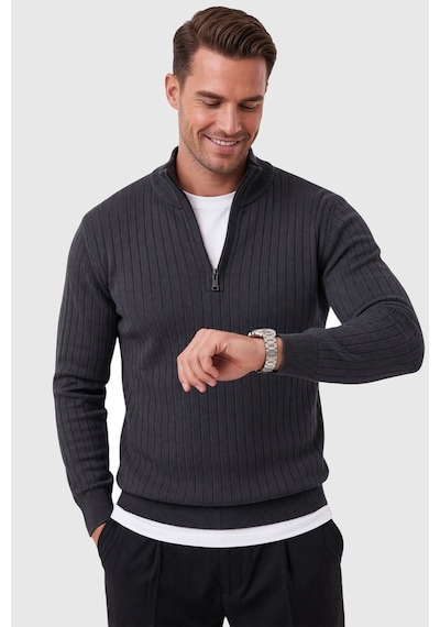 Deepsea Erkek Slim Fit Tüylenmeyen Füme Çizgi Dokulu Triko Kazak Fermuarlı Dik Yaka Esnek 2708504 Deepsea Erkek Slim Fit Tüylenmeyen Füme Çizgi Dokulu Triko Kazak Fermuarlı Dik Yaka Esnek 2708504