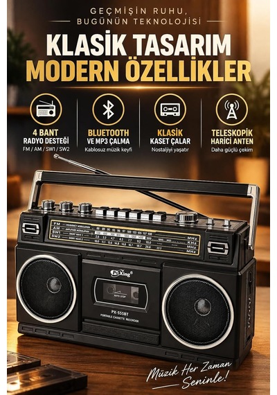 Lexroo Teleskopik Antenli Kaset Çalar Radyo - Siyah