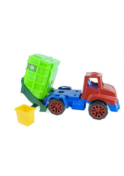 Oyuncak Çöp Kamyonu Ve Çöp Kovası Seti 25x15x13cm Hareketli Kasa Açık Bej