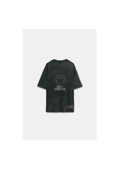 Smıley Crystal Washed Taş İşlemeli Antrasit T-shirt Antrasit Gri Antrasit Gri