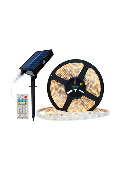50 Watt Güneş Panelli Solar 10 Metre Hortum Şerit Led Günışığı Işık Rengi - 3200K
