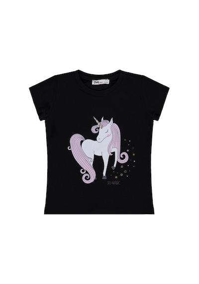 Civil Girls Unicorn Baskılı 2-5 Yaş Tişört - Siyah
