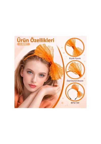 80 Ler 90 Lar Neon Turuncu Dantel Taç Fiyonklu 5671 Çok Renkli Çok Renkli