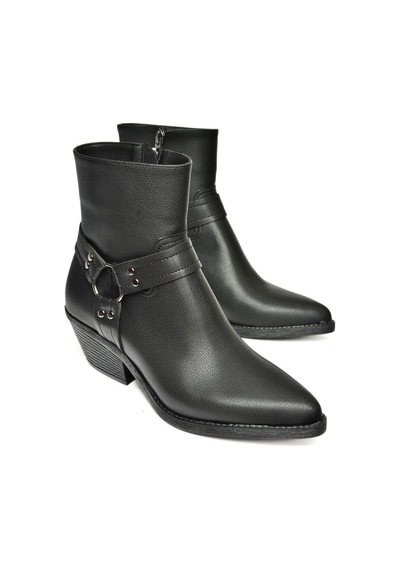 Fox Shoes T404400609 Siyah Kalın Topuklu Kadın Bot Siyah-Suni Deri Siyah