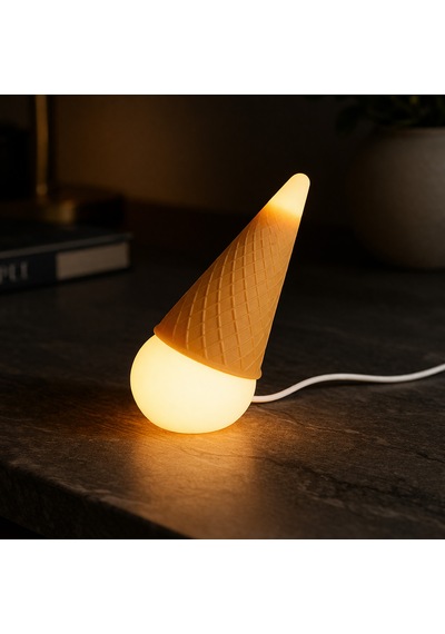 Fibrika Store Conelight: Modern Tasarım Dondurma Külahı Gece Lambası Beyaz-kahverengi