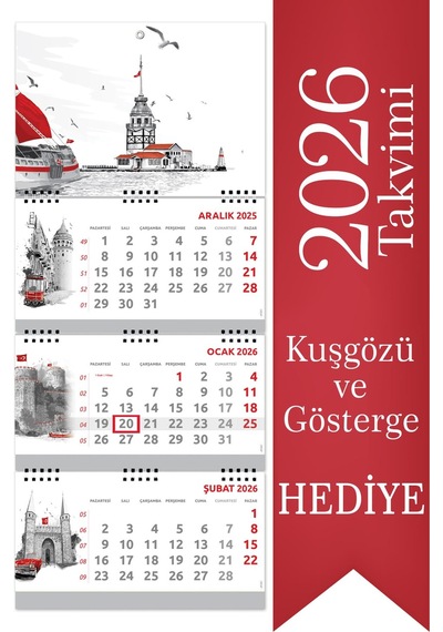 2026 Büyük Boy Gemici Takvimi Denizci Duvar Takvimi İstanbul 33x77,5 Cm