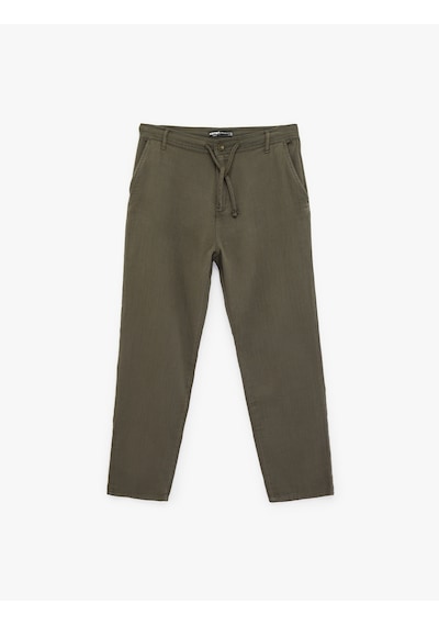 Koton Pamuklu Cepli Straight Fit Beli Bağcıklı Düğmeli Pantolon Haki 6sam40018hw Haki