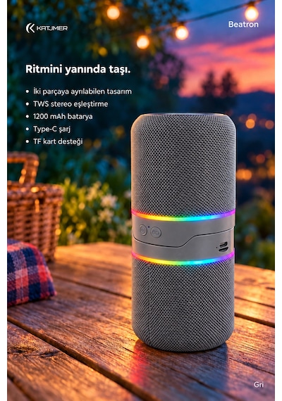 Spbtrn-001 Beatron Manyetik Ayrılabilir Bluetooth 5.4 Hoparlör 2 5 W, Tws, Tf Kart, Işıklı Gümüş