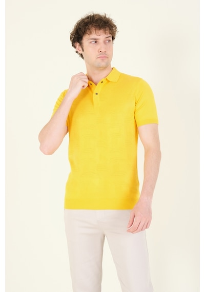 Giyim Dünyası Erkek Çıtçıtlı Desenli Polo Yaka Merserize T-shirt Sarı 001