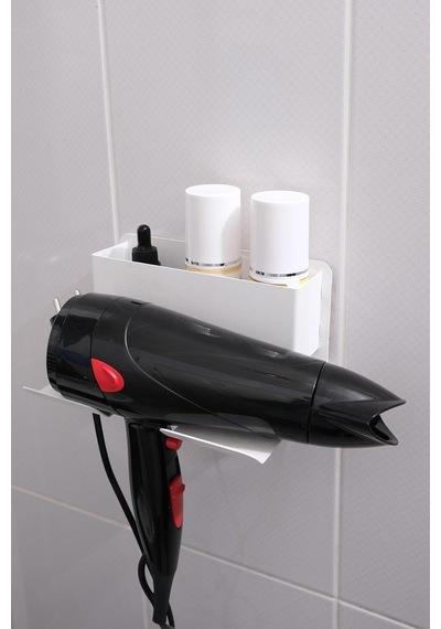 Risingmaber Beyaz Metal Yapışkanlı Saç Kurutma Askısı, Yapışkanlı Banyo Düzenleyici Organizer Fön Makinelik M Diğer