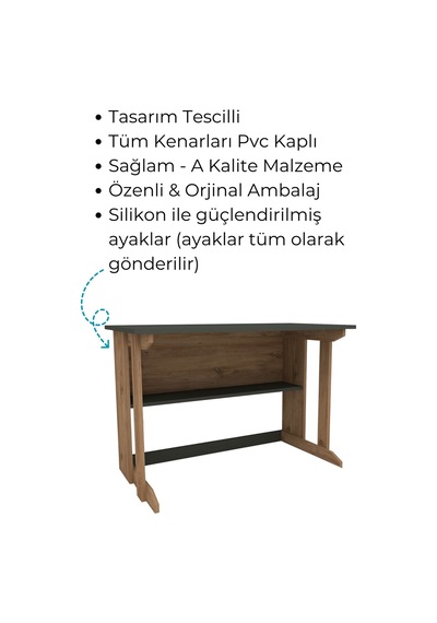 Enda Home Pillar Kütüphaneli Geniş Çalışma Masası 100x56 Cm Çam - Antrasit Çam - Gri