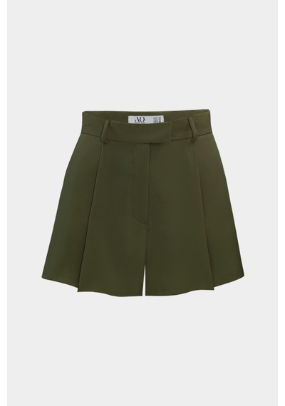 Açelyaokcu Premium Lowry Wide Leg Mini Boy Dokuma Şort Haki