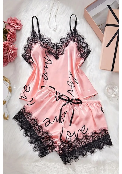 Merry See Love Kalp Baskılı Şortlu Pijama Takımı Pembe