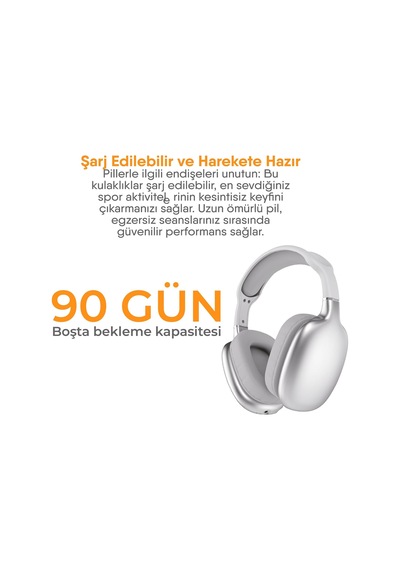 Bass Kulak Üstü Bluetooth Kulaklık Güçlü Ses & Enc Beyaz