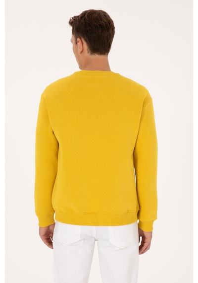 U.S. Polo Assn. Erkek Comfort Fit Bisiklet Yaka Şardonlu Sarı Basic Sweatshirt 50313757-VR094