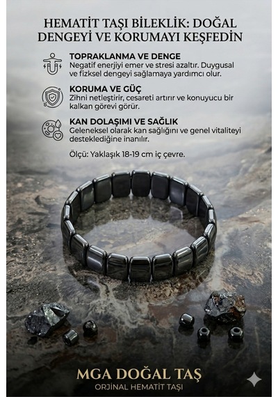 Hematit Bileklik - Hematit Taşı Bileklik - Testesteron Bileklik Gri Gri