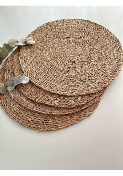 Hbs Art Design Hasır Jüt Supla 4'lü Set Amerikan Servis 35 Cm Çap Acı Kahverengi