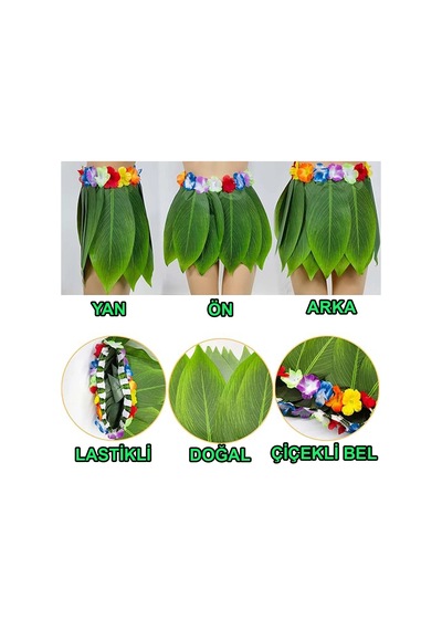 Tropikal Esintili Hawaii Yapraklı Parti Eteği Yetişkin Boy Çok Renkli