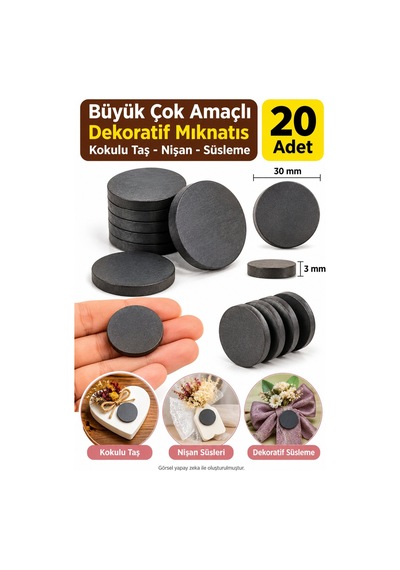 30x3 Mm Yuvarlak Dekoratif Süsleme Mıknatısı Kokulu Taş Nişan Kına Magneti 20 Adet