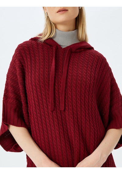 Koton Oversize Triko Panço Kapüşonlu Örgü Dokulu Kısa Kollu Bordo 5wal90033ht Bordo
