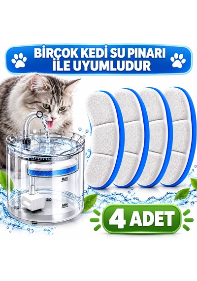Multizone Otomatik Kedi Köpek Su Pınarı Çeşmesi Şelalesi Hareket Sensörlü Sessiz Su Sebili 4 Adet Kedi Su Pınarı Filtresi