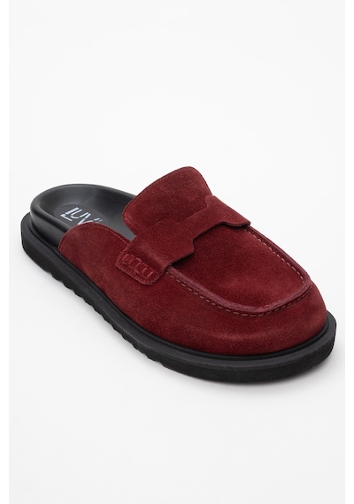 Luvishoes Luvi Shoes Laven Bordo Süet Hakiki Deri Kadın Terlik Bordo