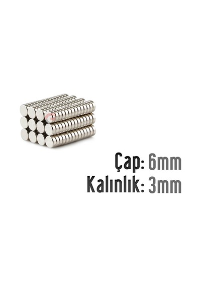 Neodyum Mıknatıs Silindir Çap 6mm , Kalınlık 3mm 10 Adet