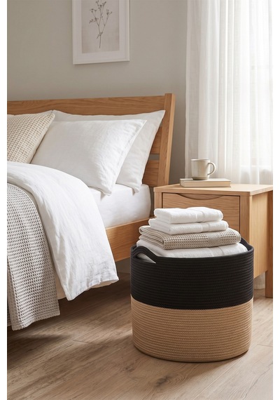 Villadia Home Textile Hasır Sepet Çok Amaçlı Çamaşır Oyuncak Battaniye Kıyafet Depolama Sepeti Dekoratif Organizer 3208sepet