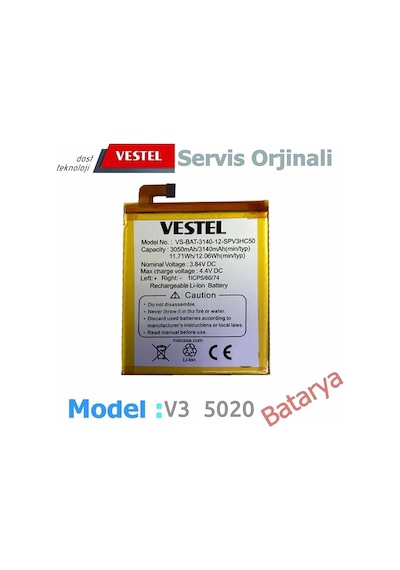 Vestel Uyumlu Venüs V3 5020 Batarya 3050Mah Vakumlu Ambalajında Ga