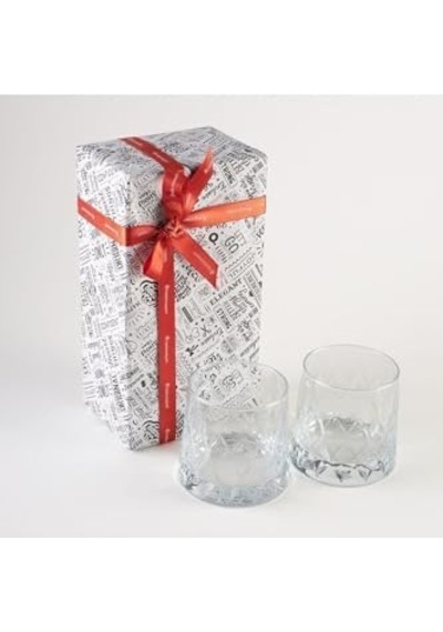 Kristal Desenli 2li Set Meşrubat Bardağı Açık Kırmızı